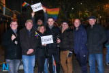 Celebrating the introduction of marriage equality at Midnight on Monday in Marcus Square, Newry were from left: Damian McKevitt, Damian McShane, Parool Patel, Aine McKevitt, Mark McLoughlin, Padraig Lynch, Paul Burns and Declan Treanor. Photograph: Columba O'Hare/ Newry.ie - Marriage Equality Celebration 