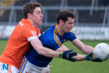 Armagh's Charlie Vernon tackles Longford's Barry Gilleran at the Round 3  Allianz Football League clash at the Athletic Grounds, Armagh. Photograph: Columba O'Hare/ www.newry.ie - Armagh v Longford National League 2018