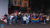 Gathering in Marcus Square, Newry at Midnight on Monday night to celebrate the introduction of marriage equality. Photograph: Columba O'Hare/ Newry.ie - Marriage Equality Celebration 