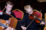 Elaine O'Sullivan with Traditional Arts Partnership musicians and Markethill Primary School entertained at the Confederation of Community Groups, Patricia Graham Shining Light Community Volunteering Awards. Photograph: Columba O'Hare - Shining Light Awards 2017