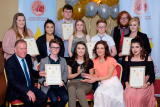 Nominees in the Youth Work category at the Confederation of Community Groups, Patricia Graham Shining Light Community Volunteering Awards 2017 in the Canal Court Hotel, Newry. Front from left: Gary Cranney, Haldane Fisher, sponsor; Tiernan Morrow and Lauren Donnelly, Shamrock Youth Club  (Award Recipient), Seanin Graham, family representative and Saorise Mackey, Martins Lane Area Youth Group. Back: Caitlin Carlon and Mary Ellen Darling, Greater Linenhall Area Youth Group; Oisin Groom, Bluesberry; Joy Mackin and Raymond Magee, Newry Street Unite Youth Group and Ryan O'Callaghan and Shannon Lennon, Magnet Centre Management Committee. Photograph: Columba O'Hare - Shining Light Awards 2017