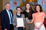 Shamrock Youth Club was the Award Recipient in the Youth Work category at the Confederation of Community Groups, Patricia Graham Shining Light Community Volunteering Awards in the Canal Court Hotel, Newry. Tiernan Morrow and Lauren Donnelly are pictured along with Gary Cranney, Haldane Fisher, sponsor and Seanin Graham, family representative. Photograph: Columba O'Hare - Shining Light Awards 2017