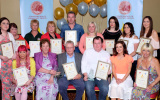 Nominees for the Community Group/ Association category at the Confederation of Community Groups, Patricia Graham Shining Light Community Volunteering Awards 2017. Front from left: Gloria Woods, Home Start Newry and Mourne; Frances McCarthy, Newry Credit Union, sponsor; Brian McAnulty, Killowen Fundraising Group for Duchenne Muscular Dystrophy (Joint Award Recipients) ; Neil Bradley, Newry 2020 (Joint Award Recipient) ; Seanin Graham, family representative and Geraldine Merendino, Ballybot Community Association. Back: Lisa McElroy, Eari-Wig Community Festival; Maureen Ruddy, Martins Lane Area Community Association; Mary McKenna, Newry Felons Association; Mary McDonald, Drumgath Ladies Group; Eamonn Murphy, PIPS Newry and Mourne; Joanna Olszowy, Polish Families Community Association; Brea McKeown, Accolade; Antoinette McCartan, Newry Street Unite and Stephanie Casey, Greater Linenhall Area Community Association. - Shining Light Awards 2017
