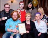 Magnet YAC members with their nomination certificate at the Confederation of Community Groups, Patricia Graham Shining Light Community Volunteering Awards 2017 in the Canal Court Hotel, Newry. From left: Gary Carroll, Ryan O'Callaghan (Gingy), Annie Fegan, Shannon Lennon, John Hughes, Pauline Davey and Ann Murphy. Photograph: Columba O'Hare - Shining Light Awards 2017