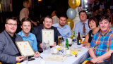 Members of Newry Rainbow Community with their nomination certificates at the Confederation of Community Groups, Patricia Graham Shining Light Community Volunteering Awards 2017 in the Canal Court Hotel, Newry. From left: Rory Rafferty, Paudie Mullally, Cathal Lynch, Matthew Marshall, Dermot Rafferty, Karen Rafferty and Damian McKevitt. Photograph: Columba O'Hare - Shining Light Awards 2017
