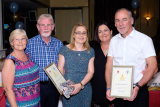 Sheila Tumilty and Aidan Tumilty, Good Morning Service and Adele Campbell, Cara McShane and Sean Quinn, Run for Autism - HAND with their nomination certificates at the Confederation of Community Groups, Patricia Graham Shining Light Community Volunteering Awards 2017 in the Canal Court Hotel, Newry. Photograph: Columba O'Hare - Shining Light Awards 2017