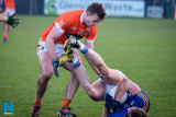 Armagh's top scorer against Longford Ethan Rafferty hounds Longrofd's Ronan McEntire at the Round 3  Allianz Football League clash between Longford and Armagh at the Athletic Grounds, Armagh. Photograph: Columba O'Hare/ www.newry.ie - Armagh v Longford National League 2018