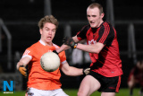 Armagh's Simon McCoy and Down's Shay Millar compete for the ball at the Dr McKenna Cup clash between Armagh and Down at the Athletic Grounds. Photograph: Columba O'Hare - Armagh v Down Dr McKenna Cup 2017
