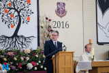 St Paul's Principal Jarlath Burns speaking at the Golden Jubilee Mass of thanksgiving at the school. Photograph: Columba O'Hare - St Paul's High School Golden Jubilee Mass 2017