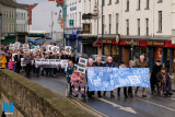 A 50th Anniversary commemoration of the Newry Civil Rights Parade passes through Sugar Island in Newry. The original parade on 11th of January 1969 organised by People's Democracy was banned from passing through the area. Photograph: Columba O'Hare/ Newry.ie - Newry Civil Rights March 50th Commemoration