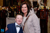 Thomas Smith Harrison with teacher Laura McCaul at the Newry Chamber of Commerce Christmas Charity Lunch. Photograph: Columba O'Hare - Newry Chamber of Commerce Christmas Charity Dinner 2017