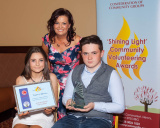 The winners in the Youth Work Category at the Confederation of Community Groups, Patricia Graham Shining Light Community Volunteering Awards 2016 were Autism Families Youth Group represented by Rebecca Toner and Sean McKevitt who are pictured receiving their award from Cathy Mallie, Clanrye Taxis, Sponsors Photograph: Columba O'Hare - Shining Light Awards 2016