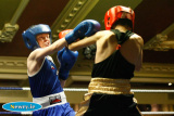Stephen Duffy, Dunree v Gerard McMullan, Glengormley in the Ulster 9 Counties 12yrs Championship Final at the Ulster Elite Boxing Championship Finals in Bellinis, Newry. Photograph: Columba O'Hare - Ulster Elite Boxing Final November 2015