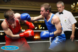 Tj Waite, Ormeau Road v Ben Nelson, Townland in the Flyweight 52kg at the Ulster Elite Boxing Championship Finals in Bellinis, Newry. Photograph: Columba O'Hare - Ulster Elite Boxing Final November 2015