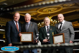 Jack Poucher and Paddy Devlin receive a certificate of appreciation at the Ulster Elite Boxing Championship Finals in Bellinis, Newry. Photograph: Columba O'Hare - Ulster Elite Boxing Final November 2015