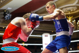 Fearghus Quinn, Camlough v Conor Wallace, St Monicas in the Middle Weight 75kg at the Ulster Elite Boxing Championship Finals in Bellinis, Newry.  Photograph: Columba O'Hare - Ulster Elite Boxing Final November 2015
