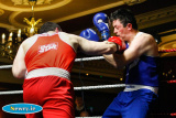 Stephen McMonagle, Holy Trinity v Damien O'Hagan, Bishop Kelly in the Ulster Elite Boxing Championship Finals in Bellinis, Newry. Photograph: Columba O'Hare - Ulster Elite Boxing Final November 2015