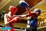 Adam McDaid, St Bridgets v Caolan Fennell, St Agnes in the Ulster 9 County 12 yr Championship at the Ulster Elite Boxing Championship Finals in Bellinis, Newry. Photograph: Columba O'Hare - Ulster Elite Boxing Final November 2015