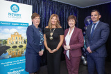 Event compere Donna Traynor (second right), alongside Julie Gibbons, president of Newry Chamber, Louise Young (left) conference and banqueting manager of the Canal Court Hotel, Newry, and Danny Hughes (Ulster Bank). - Newry Chamber President's Banquet