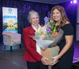 Newry Chamber President Julie Gibbons presents a bouquet of flowers to Si&uacute;n N&iacute; Raghallaigh, chairperson of RTE, at Friday&rsquo;s Newry Chamber President&rsquo;s Lunch which took place in the Canal Court Hotel, Newry. - Newry Chamber President's Banquet
