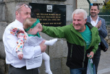 Unveiling the plaque remembering Willie Maley at Linenhall Arch.  Photograph: Columba O'Hare/ Newry.ie - Willie Maley Commemorations Newry