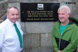 Pat McGinn and Davy Hyland unveiling the plaque remembering Willie Maley at Linenhall Arch.  Photograph: Columba O'Hare/ Newry.ie - Willie Maley Commemorations Newry