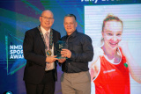  Newry, Mourne and Down District Council Chairperson, Councillor Michael Savage presents the Senior Sportsperson of the Year Award to Tony Broadhurst who accepted the award on behalf of his daughter Amy Broadhurst, St Bronagh&rsquo;s Boxing Club. - NMD Sports Awards 2022