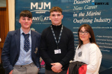 Jack McElherron, centre, apprentice with MJM Marine pictured with Hannah and Ruairi McAteer, Ballyholland on the MJM stand at the SRC Big Apprenticeship Event at, Southern Regional College in Newry. Photograph: Columba O'Hare/ Newry.ie  - SRC Big Apprenticeship 2023