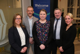The Bank of Ireland Newry Business Team pictured at the 'Meet the Team' event at the newly refurbished Bank of Ireland branch, Newry on Thursday 26 January 2023. Pictured from left: Diane McCall; Nicky Gracey, Elaine Donnelly, Damien Rooney and Michelle Lowery. Photograph: Columba O'Hare/ Newry.ie - Bank of Ireland Newry refurbishment