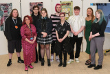 Students on the UAL Foundation Diploma in Art and Design pictured at their end of year show with Course Co-ordinator Tammy Fullerton.  From left: Josh O'Donnell, Tammy, Evelyn Schruibas, Geri Georgieva, Jordan LEnnon, Lauren Peters, Raymond McAteer, Kimberley Liggett and Maeve McManus. - SRC Art & Design End of Year Showcase 2023