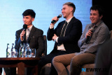 Jamie Tarr, Producer; John Reavey, Director and Jordi Estape Montserrat, writer talk to the audience at the Premiere of their Reavey Brothers film in the Canal Court in Newry. Photograph: Columba O'Hare/ Newry.ie - Reavey Brothers Premiere