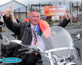 Damien McShane, Chairperson, Newry Rainbow Community all set for the start of the parade at Pride in Newry.. Photograph: Columba O'Hare - Pride in Newry Festival 2016