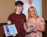 The winner in the Age 16-24 Category in the Confederation of Community Groups, Patricia Graham Shining Light Community Volunteering Awards 2016 was Ryan McGivern, Carnagat Area Community Association who is pictured receiving his award from Orla Sloan, The Quays, Sponsor. Photograph: Columba O'Hare - Shining Light Awards 2016