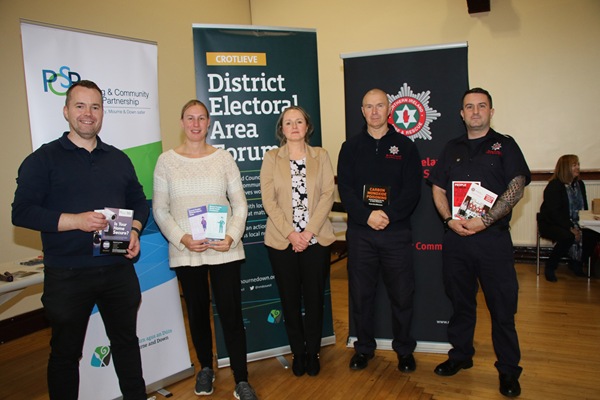 Shane McGivern Good Relations Officer NMDDC, Lucy Brooke GP Foundation mental health nurse, Shirley Keenan Crotlieve DEA Officer, David Hunter Crew Commander and Neil Cole Fire Fighter N.I. Fire and Rescue Service Warrenpoint Station. 