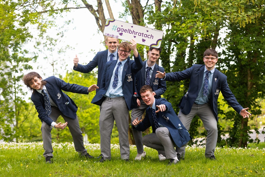 St Colman's students pictured at the Gaelbhratach awards. Photograph: Eamon Ward