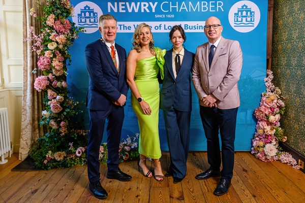 Conor Patterson, President, Newry Chamber, MC, Deborah Loughran, Managing Director, King Communication, Guest Speaker, Valene Kane, Newry-born Actor & Writer and Michael Savage, CEO, Newry Chamber.