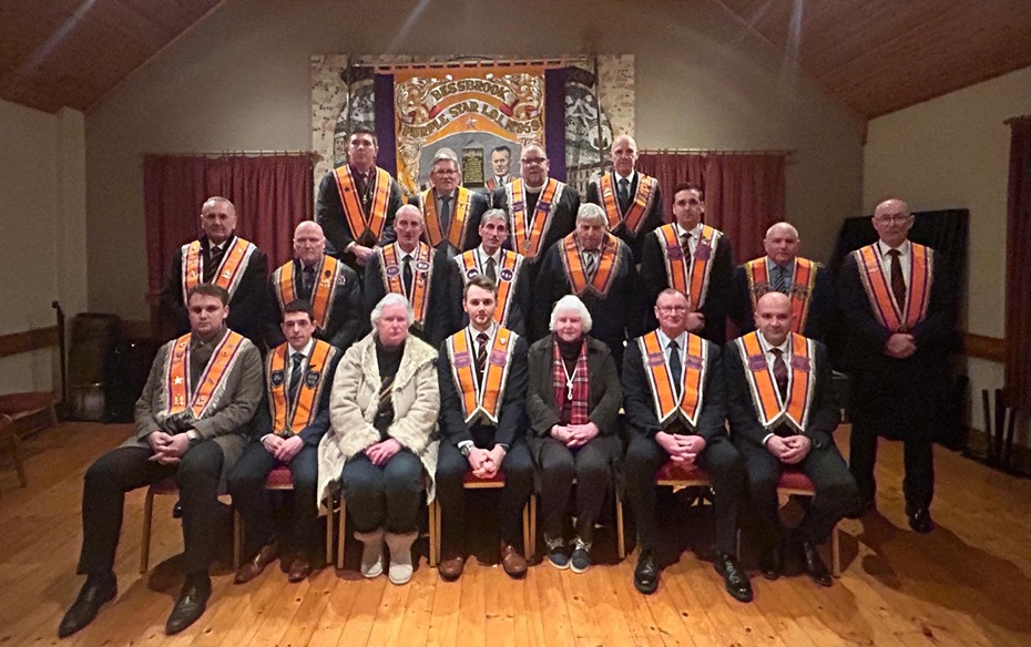 Pictured at the Service held in Bessbrook Orange Hall by Bessbrook Purple Star LOL959 in memory of Bro McWhirter and Bro Lemmon who were murdered at Kingsmill.