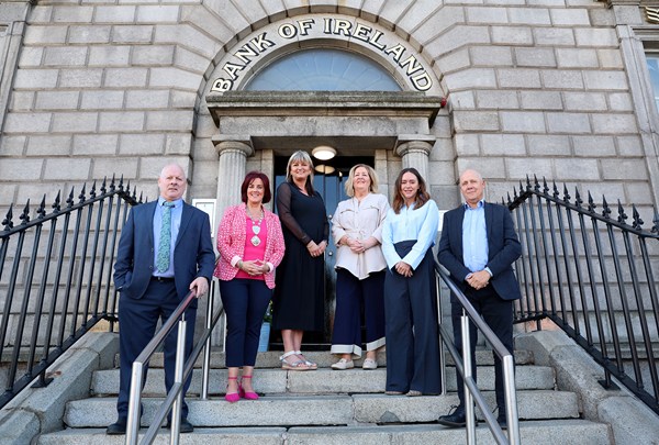 Pictured at the Bank of Ireland, Newry 200 Year celebration are from left: Stephen Cromie, owner and founder, Exact CNC (NI) Ltd, Edwina Flynn, President, Newry Chamber of Commerce, Geraldine O’Hagan, Senior Bank Manager, Bank of Ireland UK, Jacinta Linden, CEO, Bolster Community, Gail Goldie, CEO, Bank of Ireland UK and Steve Pateman, Interim Chair, Bank of Ireland UK.