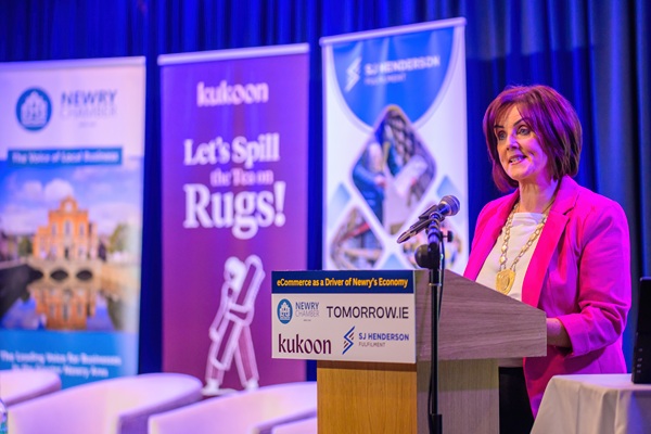 Edwina Flynn, President of Newry Chamber addressing attendees in the Canal Court Hotel, Newry. 