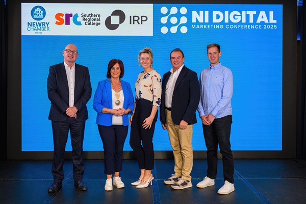 Pictured at the conference were from left: Michael Savage, CEO of Newry Chamber, Edwina Flynn, President of Newry Chamber, Event MC, Deborah Loughran, Brian McLaughlin, Partner Development Manager at IRP Commerce and David Dickson, Head of Customer Success at IRP Commerce.