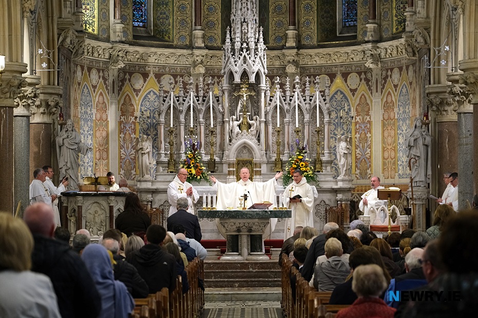 Archbishop Eamon Martin concelebrates the Mass with Fr John Harris and Fr Gerard Timoner. Photograph: Columba O'Hare/ Newry.ie 