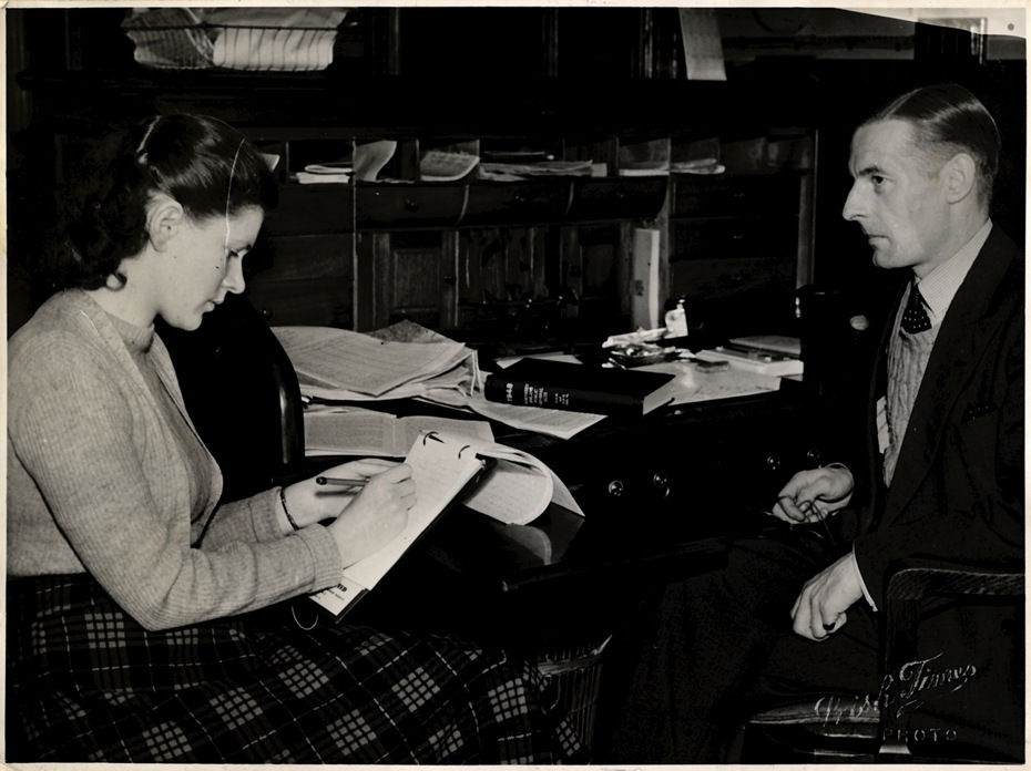Gerald Cronin, town clerk of Newry Urban District Council (1947-1973), with secretary, Maureen Daly in the clerk’s office in Newry Town Hall, c1950. Newry & Mourne Museum Collection