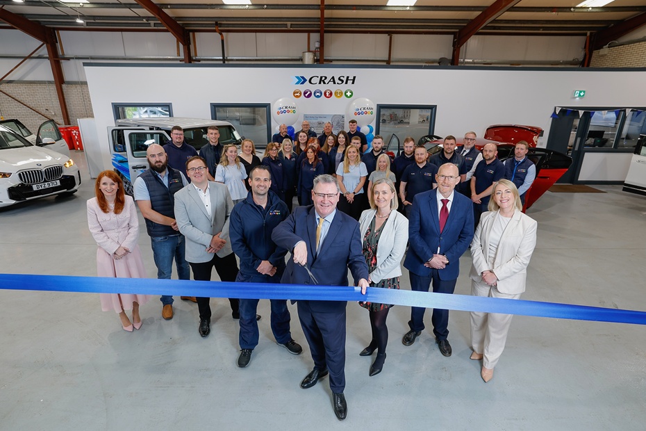 Opening the new Mallusk facility are CRASH Services employees with Sinead McAllister Chief Financial Officer, Chris Harte Fleet Director, Paul O’Hare Finance Director, David Irwin Fleet Manager, Jonathan McKeown Chief Executive Officer, Paula Mahoney Marketing Director, Steve Beighton IT Director, Michelle Murphy Operations Director.