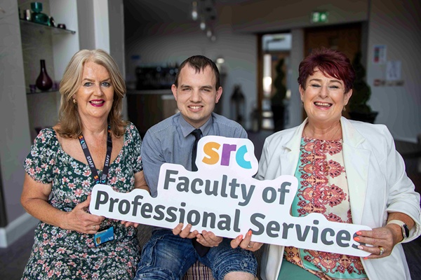 Emilis Meinertas alongside nominating lecturer Theresa Keenan O'Connor and Curriculum Area Manager Michelle Moore