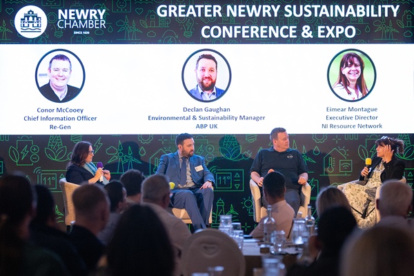 The Panel Discussion on Recycling & Waste Reduction with MC, Dearbhail McDonald, Declan Gaughan, Environmental & Sustainability Manager, ABP UK, Conor McCooey, Chief Information Officer, Re-Gen and Eimear Montague, Executive Director, NI Resources Network.