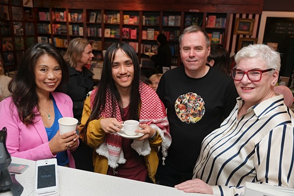 Eileen Chan-Hu, Founder of CRAICNI; Nathan Su, Our Generation; Anthony Reavey, The Bookshelf and Una Murphy, VIEWdigital at the Migrant Women Seen and Heard in Indie News Week event at The Bookshelf in Newry. Photograph: Columba O'Hare/ Newry.ie