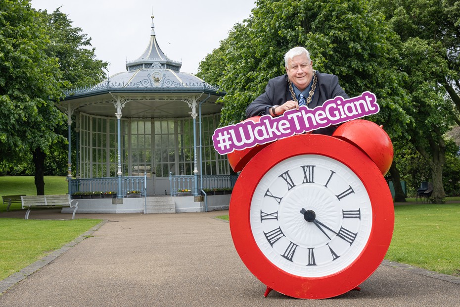 Newry, Mourne and Down District Council Chairperson, Cllr Glyn Hanna, launches the return of the Wake the Giant festival this August in Warrenpoint Municipal Park.  