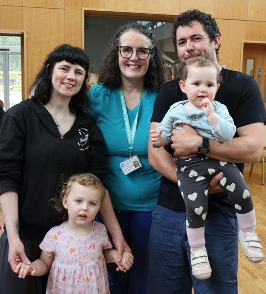 Eimear Morgan with family and Midwife Paula Murray from the Southern Trust Home Birth Team.