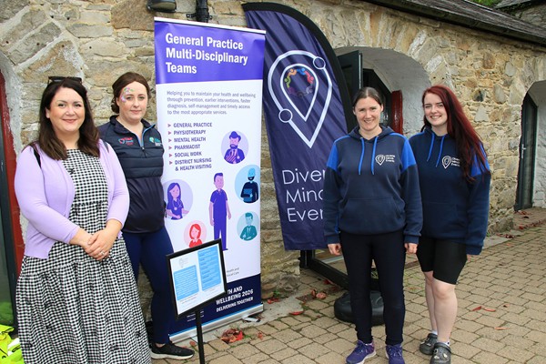 Una Doyle (left), a social worker with the Southern Health and Social Care Trust’s multi-disciplinary team at the Forest Feasts and Woodland Beats celebration event, with Gail Walker and Charlotte Kane from Diverse Mind Events and Slieve Gullion District Electoral Area (DEA) Forum Coordinator Aoife McComiskey.