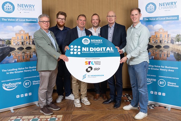 Michael O’Hare, Director of f10Marine, John Walker, Founder of Vend Digital, Brian McLaughlin, Partner Development Manager, IRP Commerce, James Cave, Co-Owner of FWD Commerce, Michael Savage, CEO of Newry Chamber and David Dickson, Head of Merchant Success at IRP Commerce.